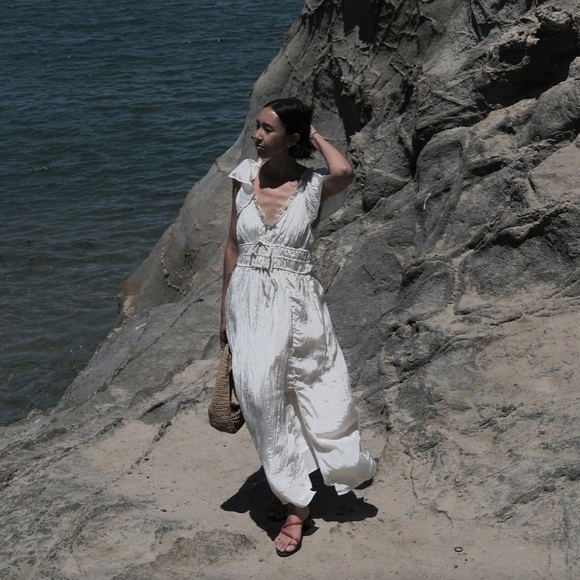 779. J. CREW Palermo dress in viscose-blend crinkle Natural Cream $158 NWT Small - Picture 3 of 7